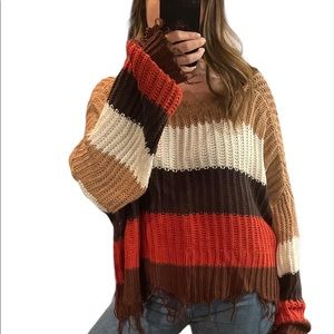 Skylar + Madison Striped Distressed Sweater